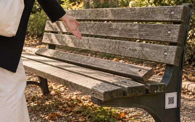 Eine Sitzbank, an deren Sitzfläche eine Holzlatte locker ist